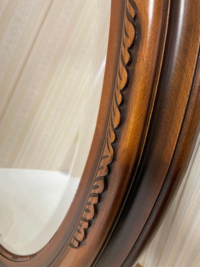 高さ88/希少/彫刻/大型ウォールミラー/楕円/木枠/ビンテージ/アンティーク