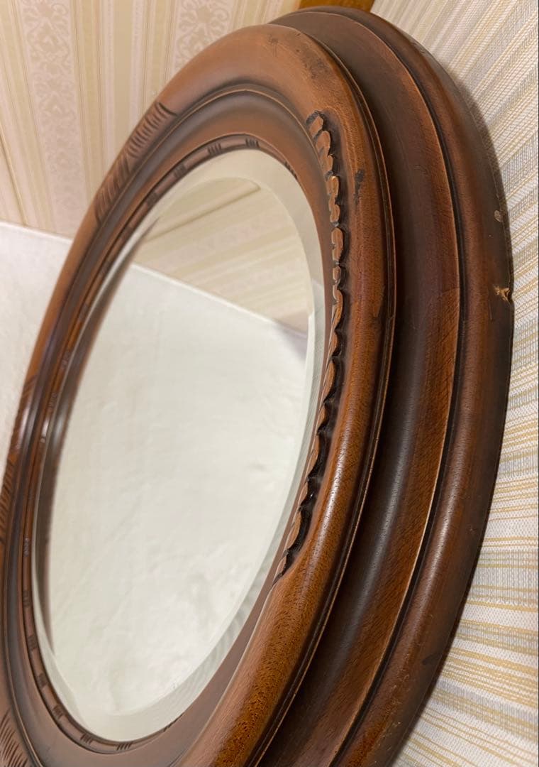 高さ88/希少/彫刻/大型ウォールミラー/楕円/木枠/ビンテージ/アンティーク
