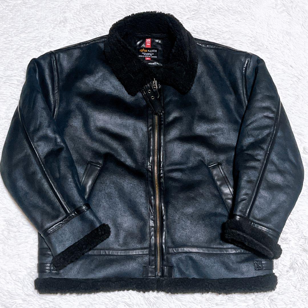 ALPHA ボア フェイクムートン b-3 フライトジャケット ブラック 2XL