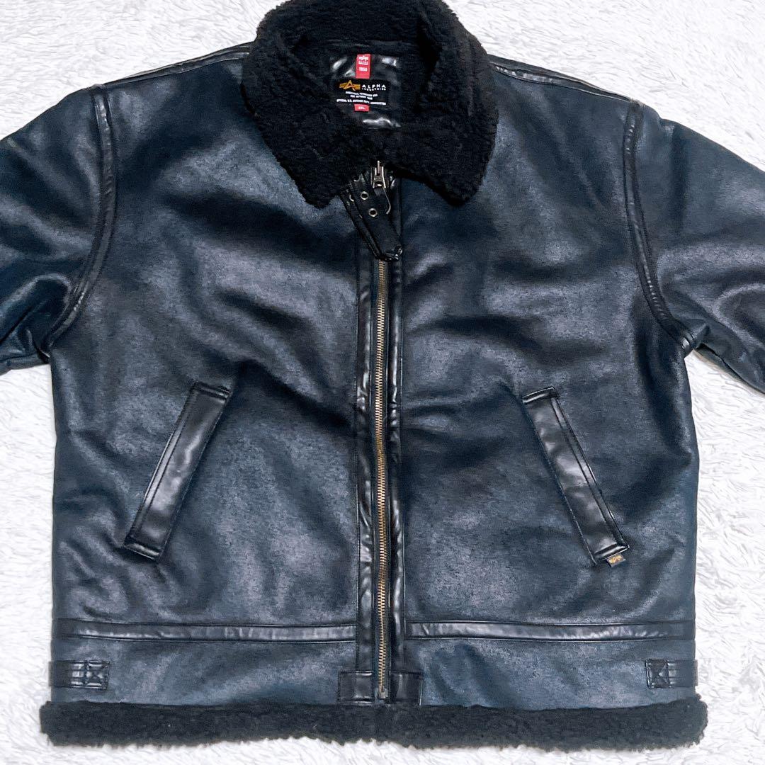 ALPHA ボア フェイクムートン b-3 フライトジャケット ブラック 2XL