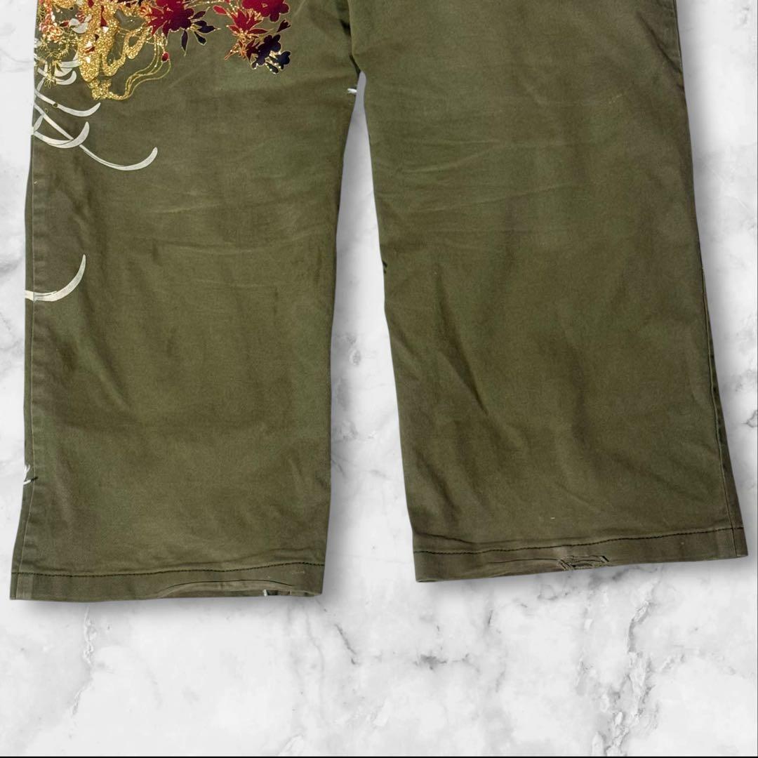 【Y2K】絡繰魂 抜刀娘 般若面 和柄 カーゴパンツ カーキW36