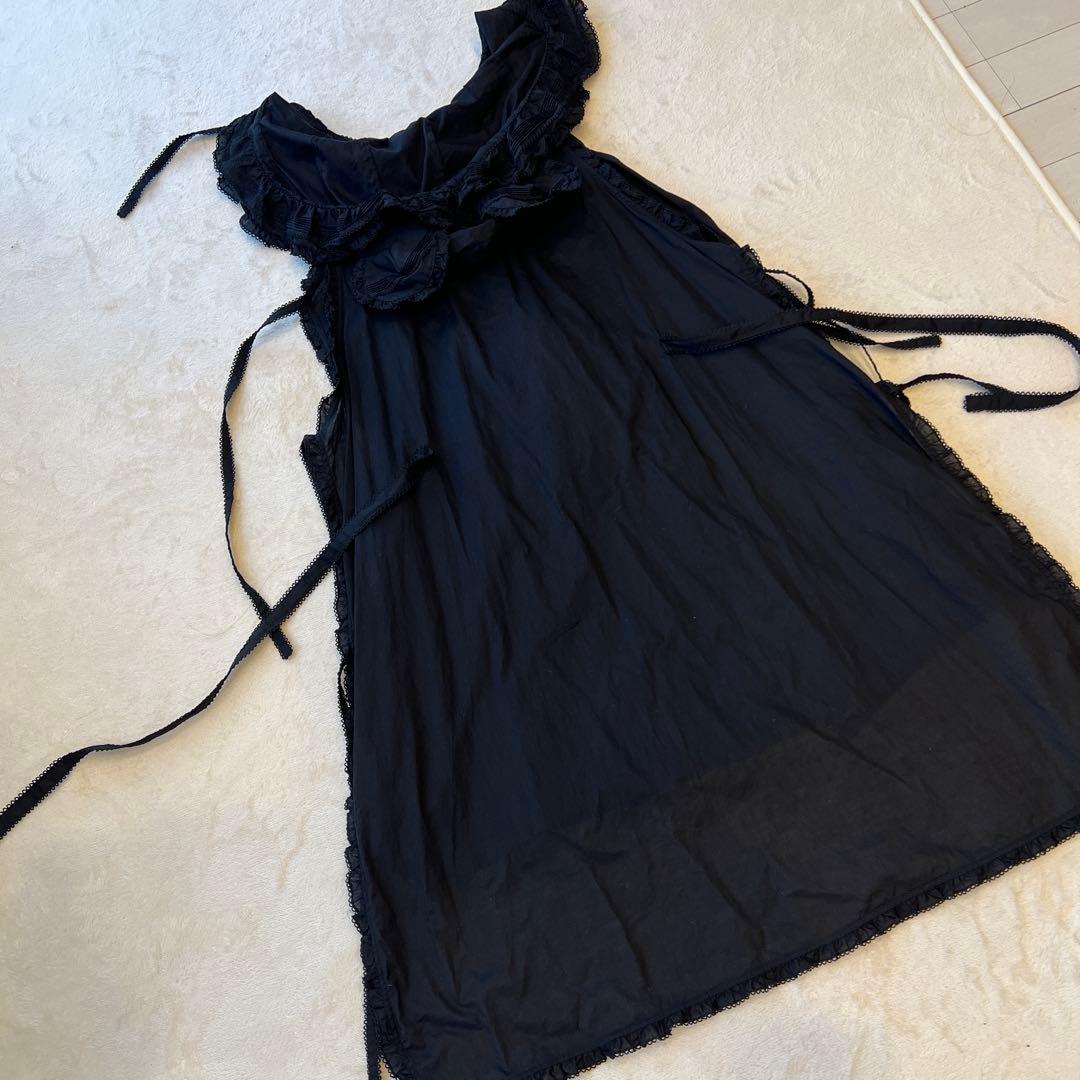 【極美品】ピンクハウス クマ耳付綿ローンタブリエ エプロンドレス 黒