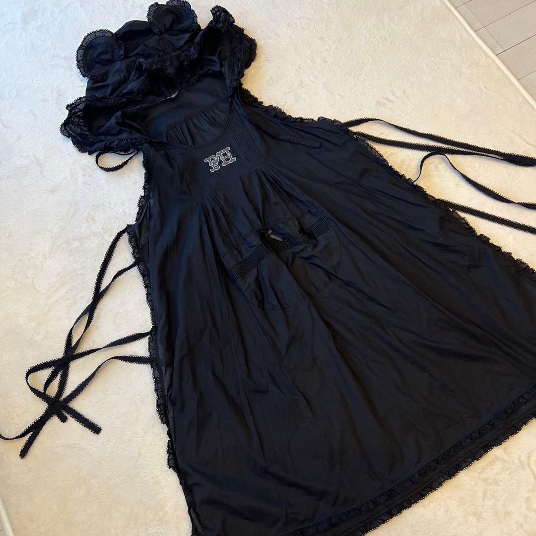 【極美品】ピンクハウス クマ耳付綿ローンタブリエ エプロンドレス 黒