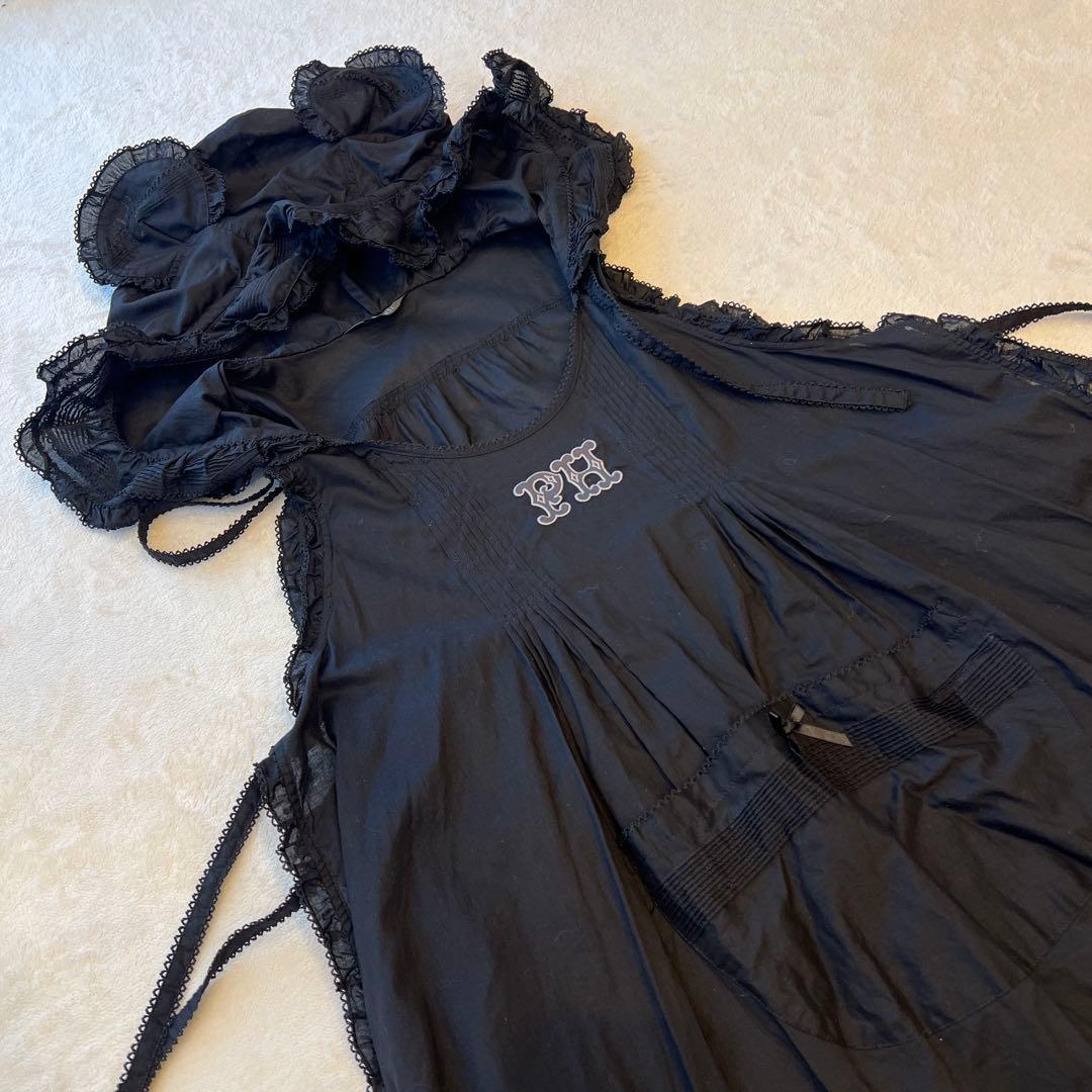 【極美品】ピンクハウス クマ耳付綿ローンタブリエ エプロンドレス 黒