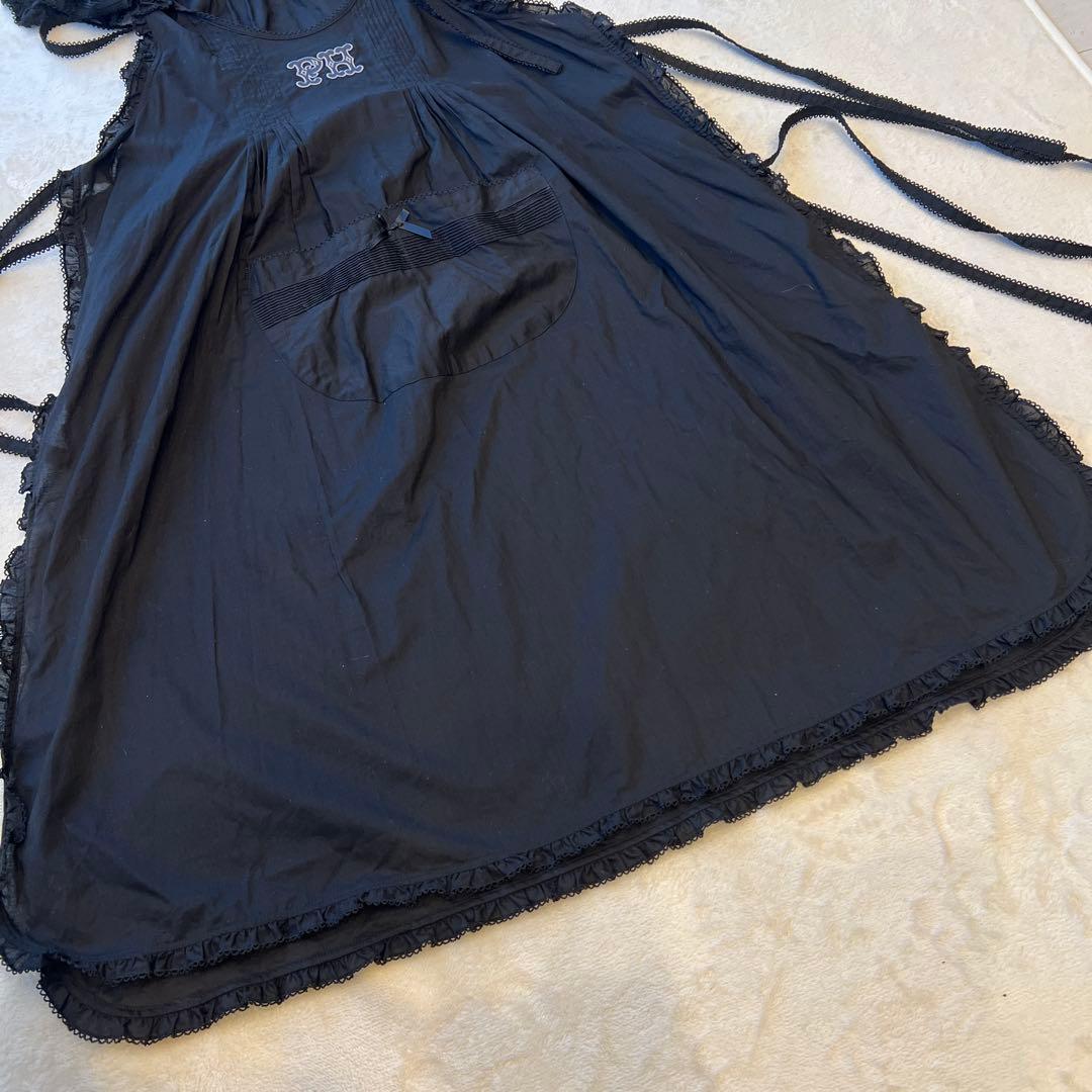 【極美品】ピンクハウス クマ耳付綿ローンタブリエ エプロンドレス 黒