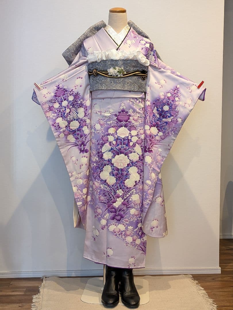 振袖フルセット 身丈155裄62 豪華振袖 暈し染め 銀彩 紫 逸品 成人式
