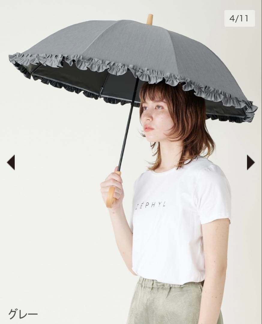 サンバリア100 長傘 Sサイズ フリル / フロスト　グレー