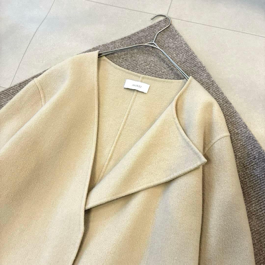 アストラット♡アシンメトリー ウール リバーコート ノーカラー 日本製 ベージュ