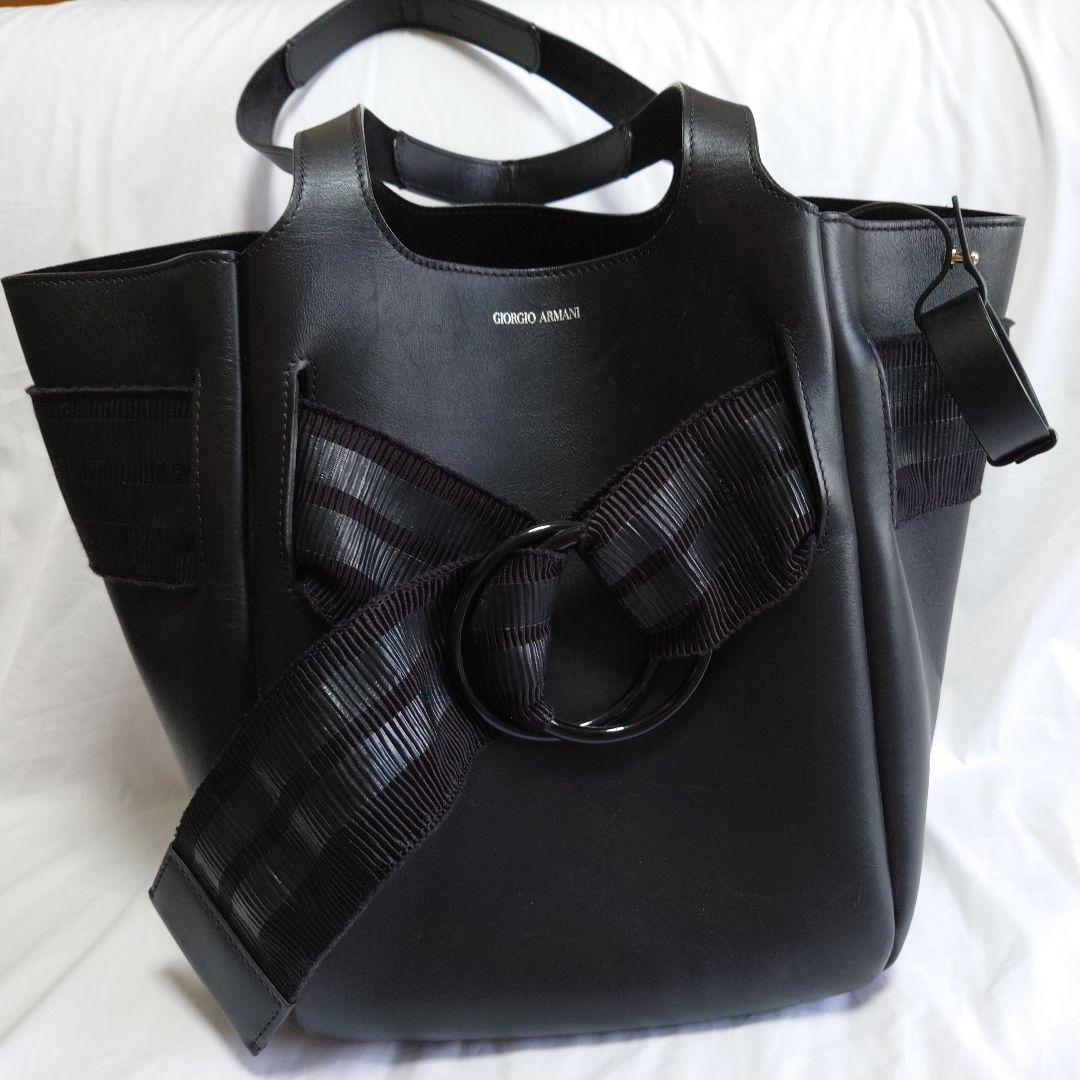 GIORGIO ARMANI　ブラックレザー　トートバッグ　ショルダーバッグ