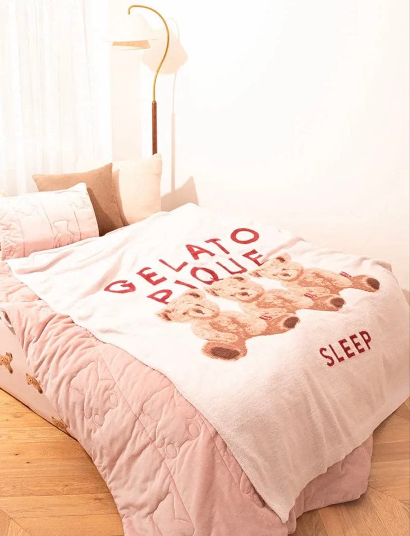 新品タグ付 ジェラートピケ sleep ベア ジャガード マルチカバー ピンク