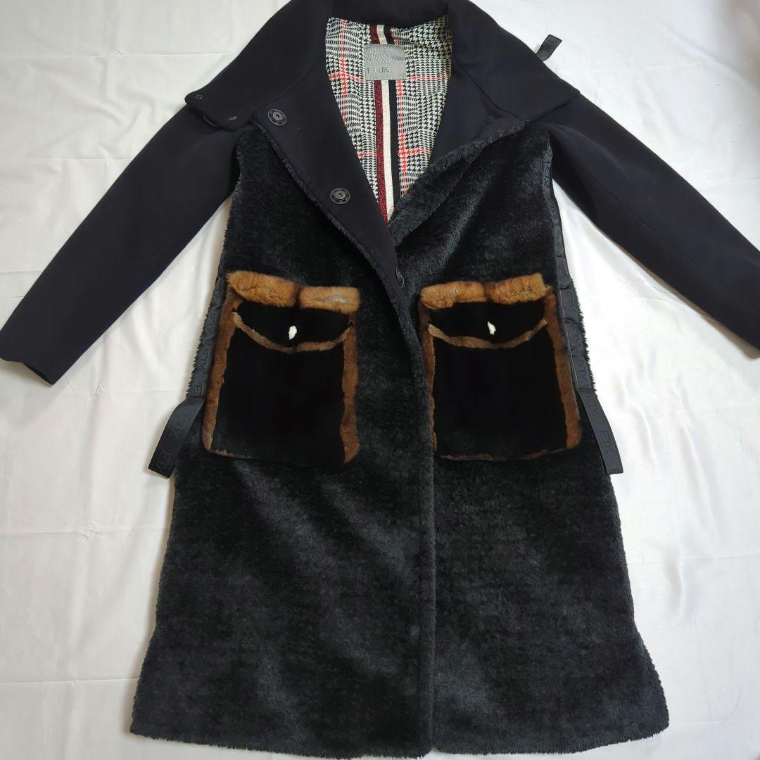 VESGIOIA (ベスジョーヤ)異素材 コンビ スタンドカラー ロングコート