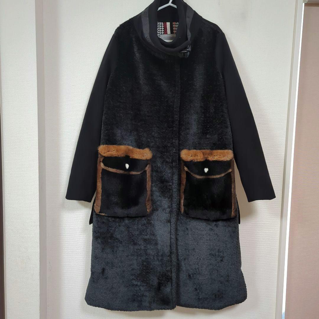 VESGIOIA (ベスジョーヤ)異素材 コンビ スタンドカラー ロングコート