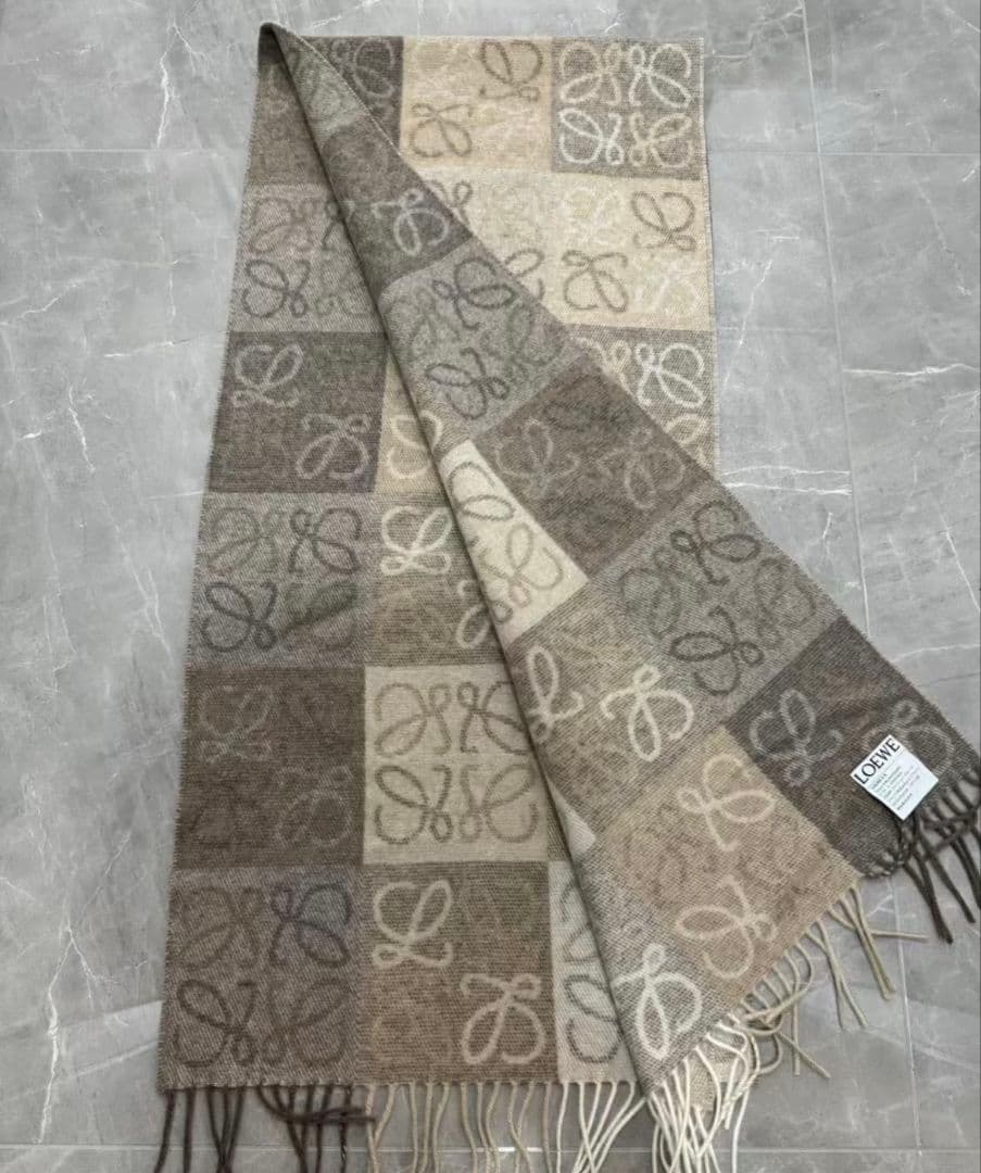 LOEWE ロエベ　180✖️40 ウール×カシミヤマフラー　ベージュ系