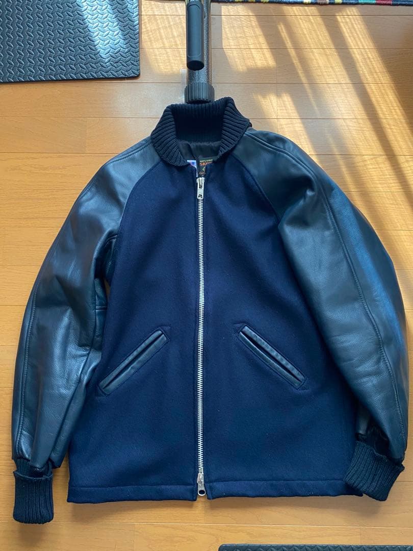 スクーカム　スタジャン　レザー　34 ファラオ　ダブルLENZIP ネイビー美品
