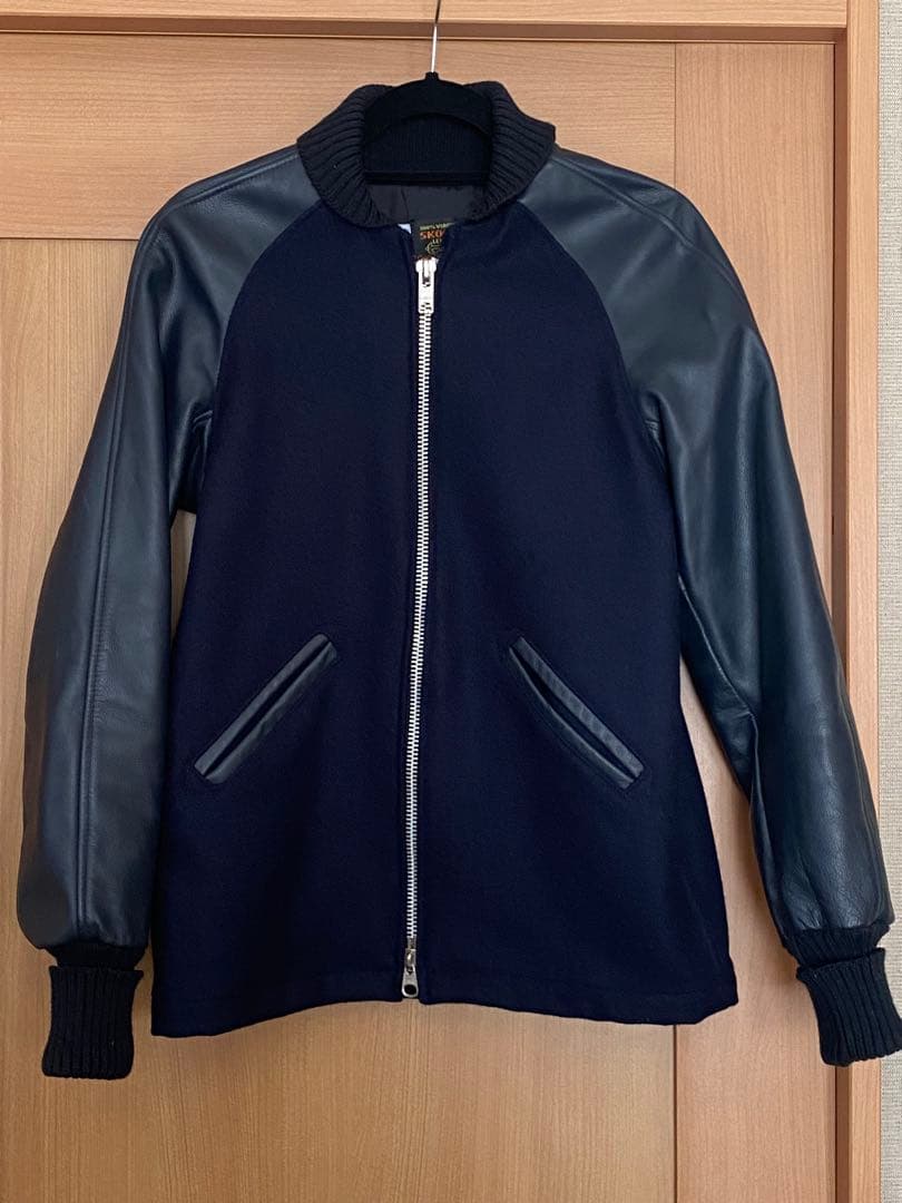 スクーカム　スタジャン　レザー　34 ファラオ　ダブルLENZIP ネイビー美品