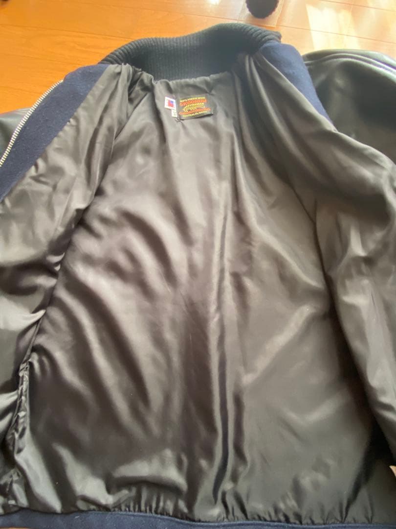 スクーカム　スタジャン　レザー　34 ファラオ　ダブルLENZIP ネイビー美品