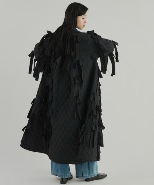 perna リボンキルティングコート　ブラック　L