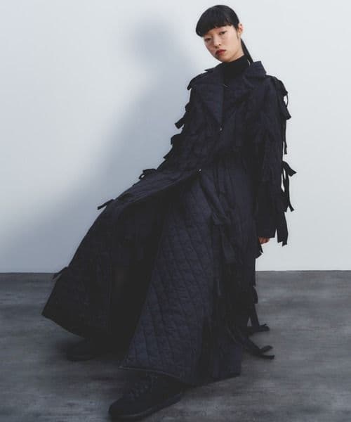 perna リボンキルティングコート　ブラック　L