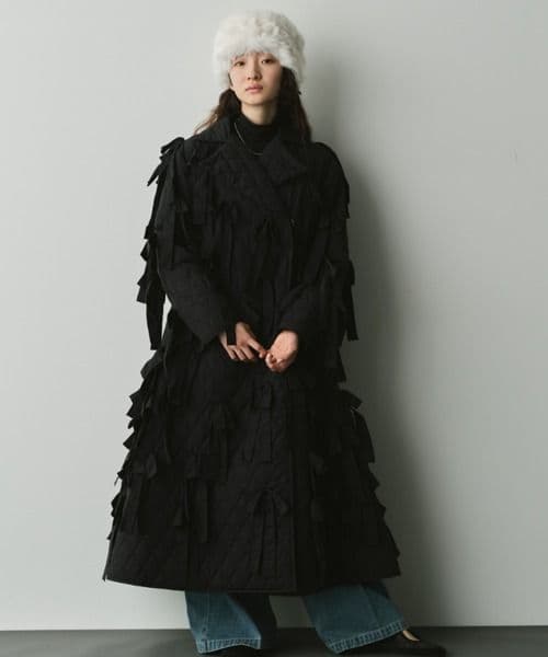 perna リボンキルティングコート　ブラック　L