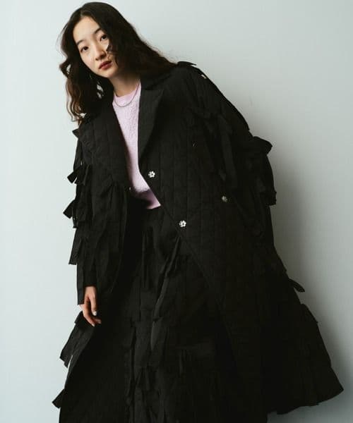 perna リボンキルティングコート　ブラック　L