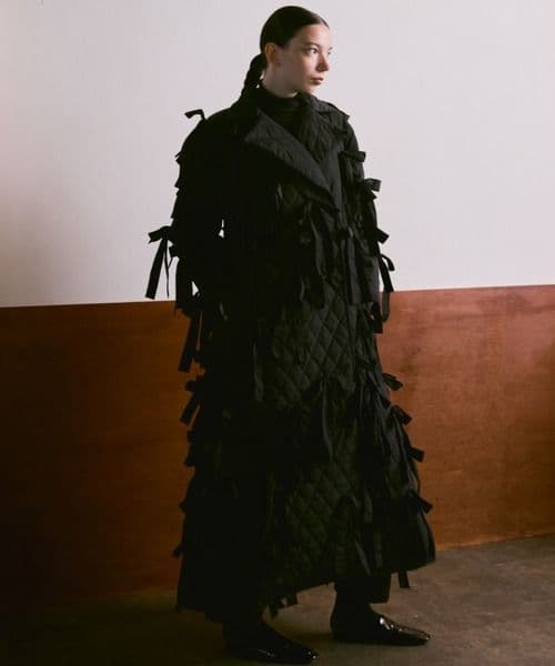 perna リボンキルティングコート　ブラック　L