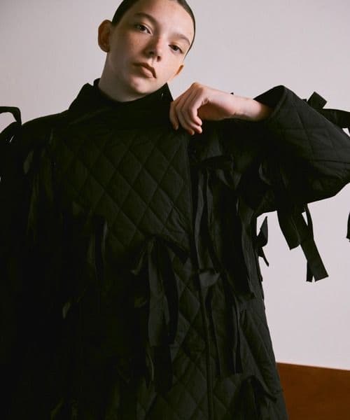 perna リボンキルティングコート　ブラック　L