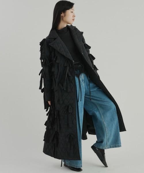 perna リボンキルティングコート　ブラック　L