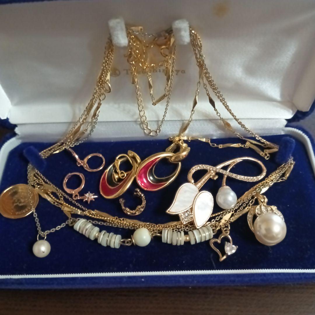 遺品生前整理アクセサリーまとめ K18パールトップ14Kgpリング、イヤリング、