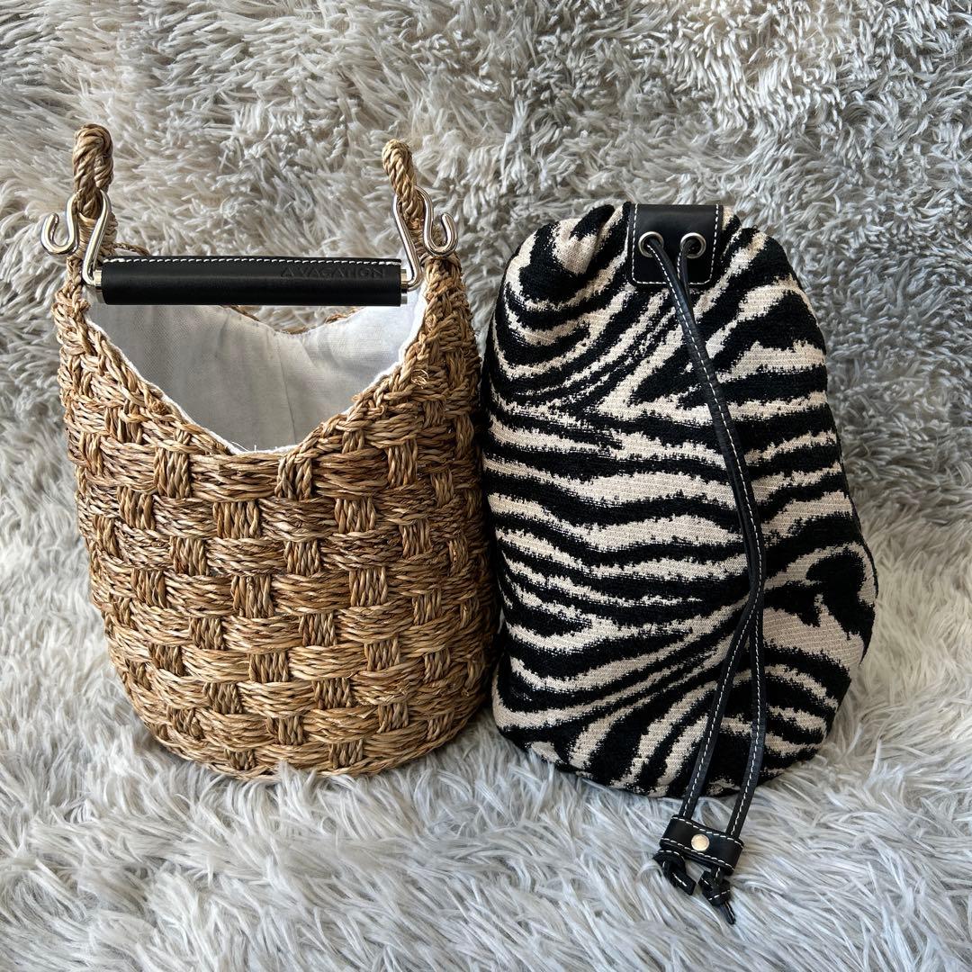 【未使用品】A VACATION BUCKET ZEBRAかごバッグ サファリ