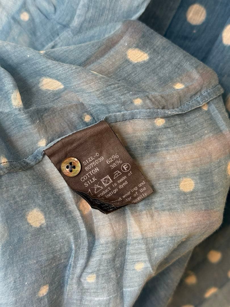 45R 藍コットンシルク　水玉ノースリーブドレス　フリーサイズ