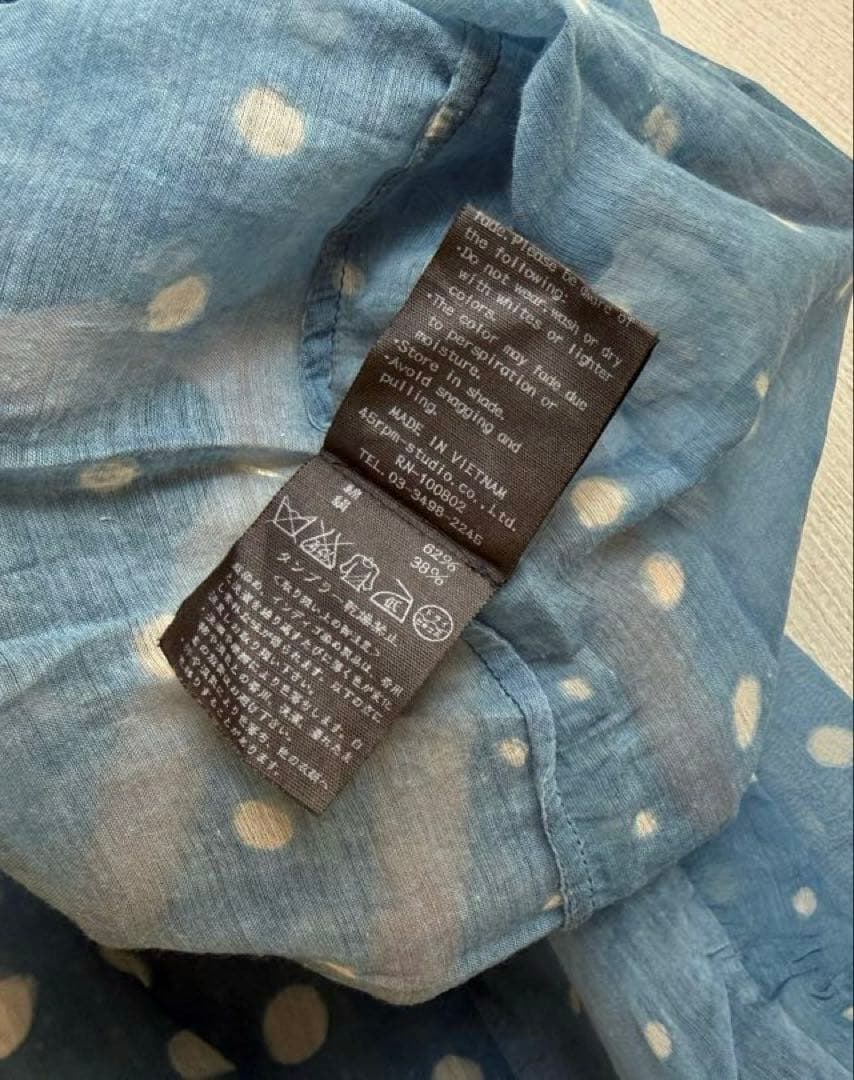 45R 藍コットンシルク　水玉ノースリーブドレス　フリーサイズ