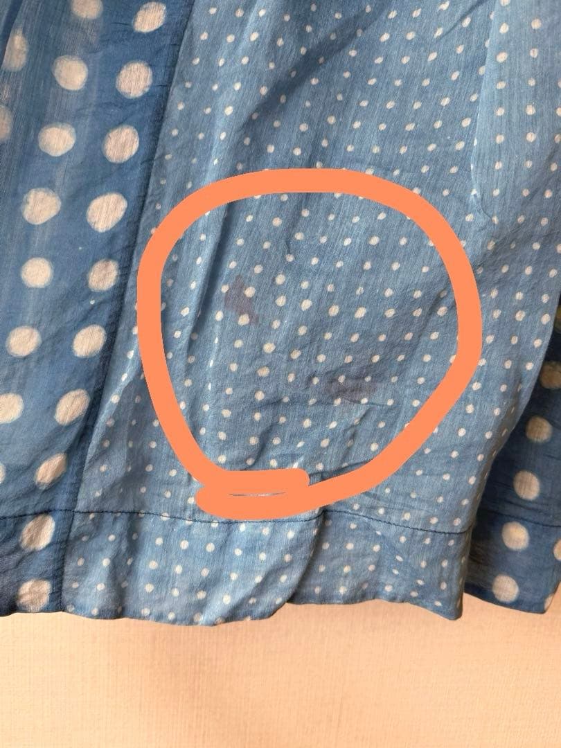 45R 藍コットンシルク　水玉ノースリーブドレス　フリーサイズ