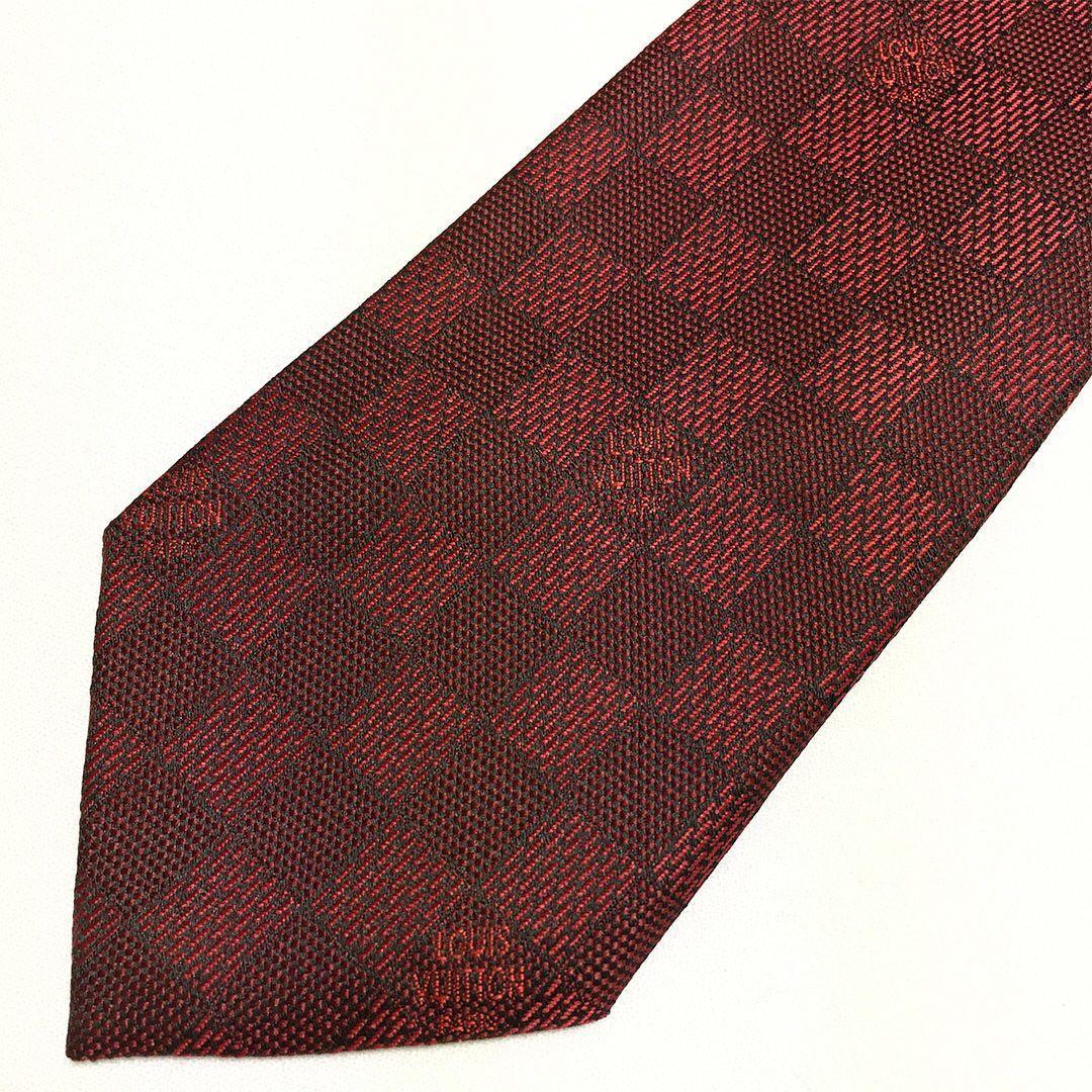 未使用級 ルイヴィトン Louis Vuitton ネクタイ レッド ダミエ