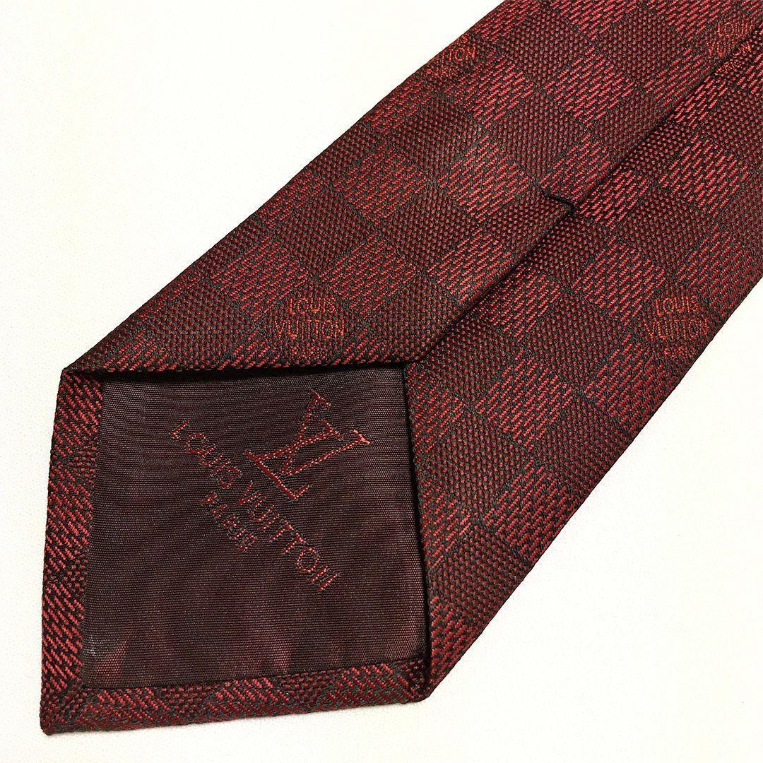 未使用級 ルイヴィトン Louis Vuitton ネクタイ レッド ダミエ