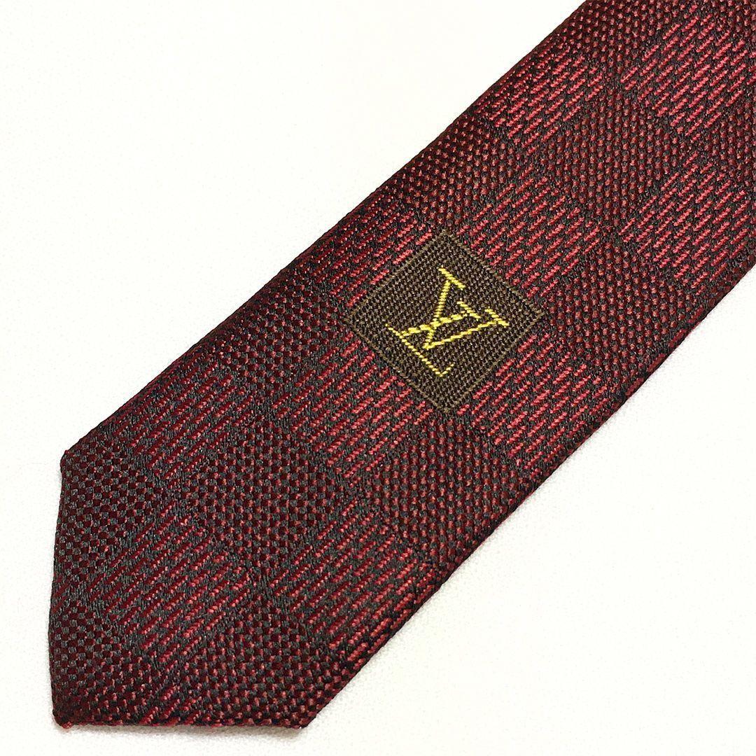 未使用級 ルイヴィトン Louis Vuitton ネクタイ レッド ダミエ