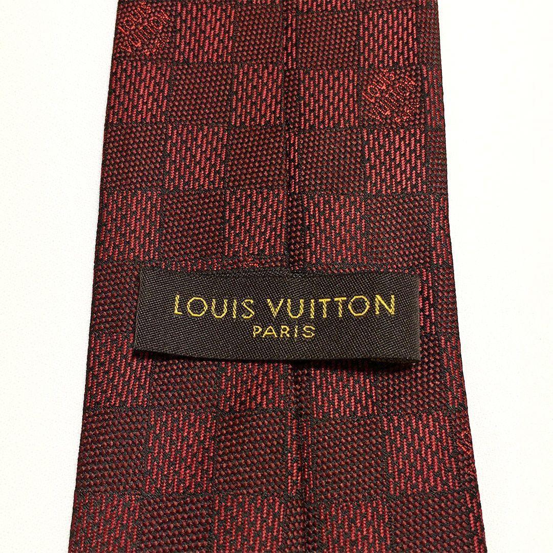 未使用級 ルイヴィトン Louis Vuitton ネクタイ レッド ダミエ