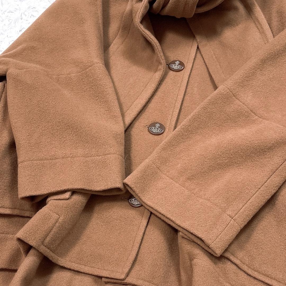 【美品】ヴィヴィアン マフラー付ウールコート スーパーワイド キャメル オーブ釦