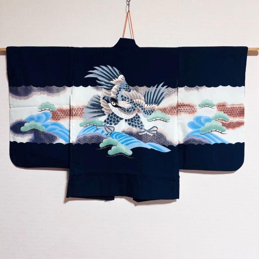 【男の子】 着物 袴 9点セット 七五三 鷹 模様 吉祥紋様金彩入り 日本製