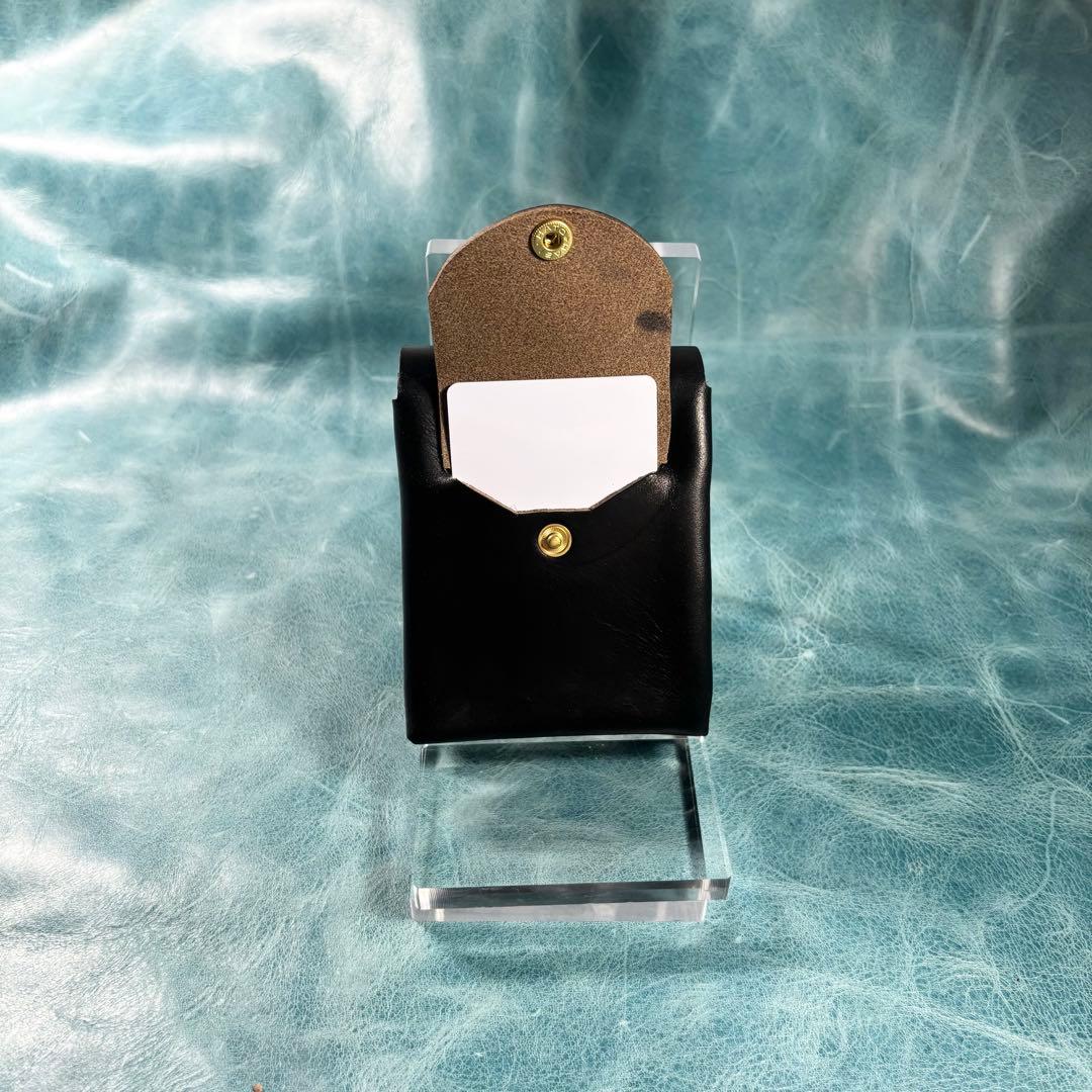 ハンドメイド　二つ折り　革財布　クロムエクセル黒色　真鍮　classical①