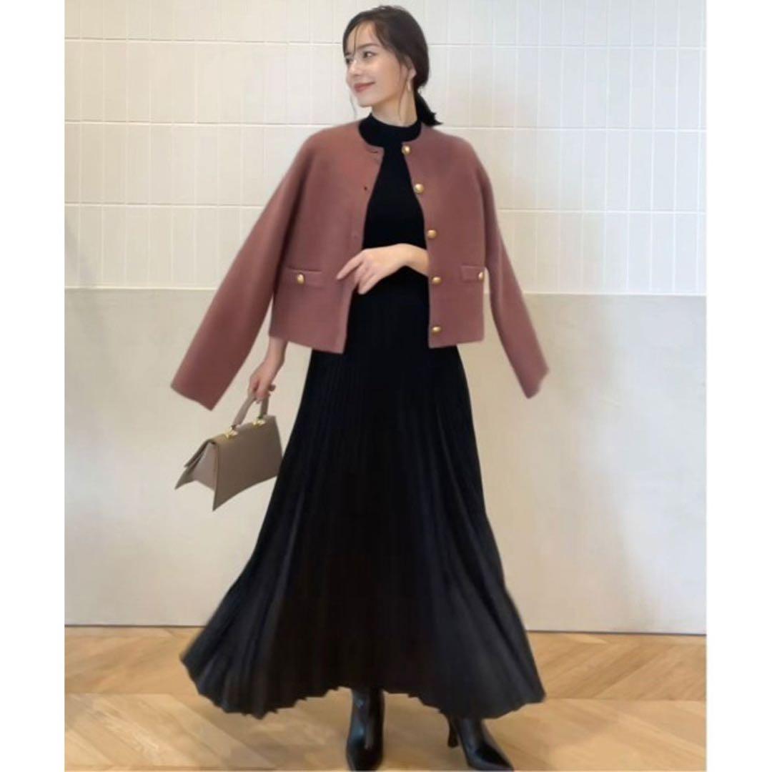 【美品】anuans アニュアンス ラクーンブレンドノーカラーニットジャケット