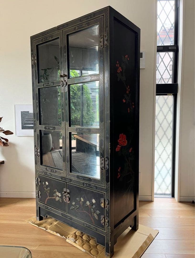 【今月末まで】中国美術　中国家具　螺鈿細工　骨董　石細工　黒塗り キャビネット