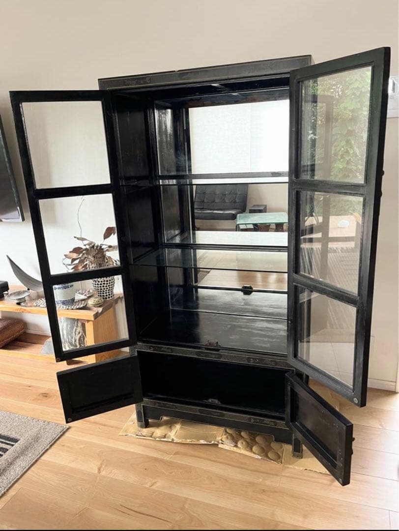 【今月末まで】中国美術　中国家具　螺鈿細工　骨董　石細工　黒塗り キャビネット