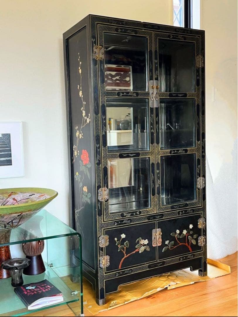 【今月末まで】中国美術　中国家具　螺鈿細工　骨董　石細工　黒塗り キャビネット