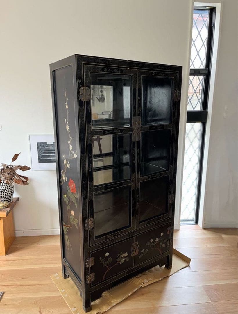 【今月末まで】中国美術　中国家具　螺鈿細工　骨董　石細工　黒塗り キャビネット