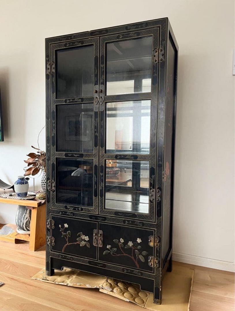 【今月末まで】中国美術　中国家具　螺鈿細工　骨董　石細工　黒塗り キャビネット
