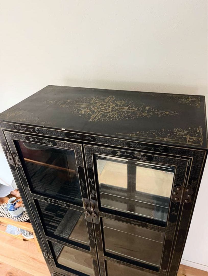 【今月末まで】中国美術　中国家具　螺鈿細工　骨董　石細工　黒塗り キャビネット