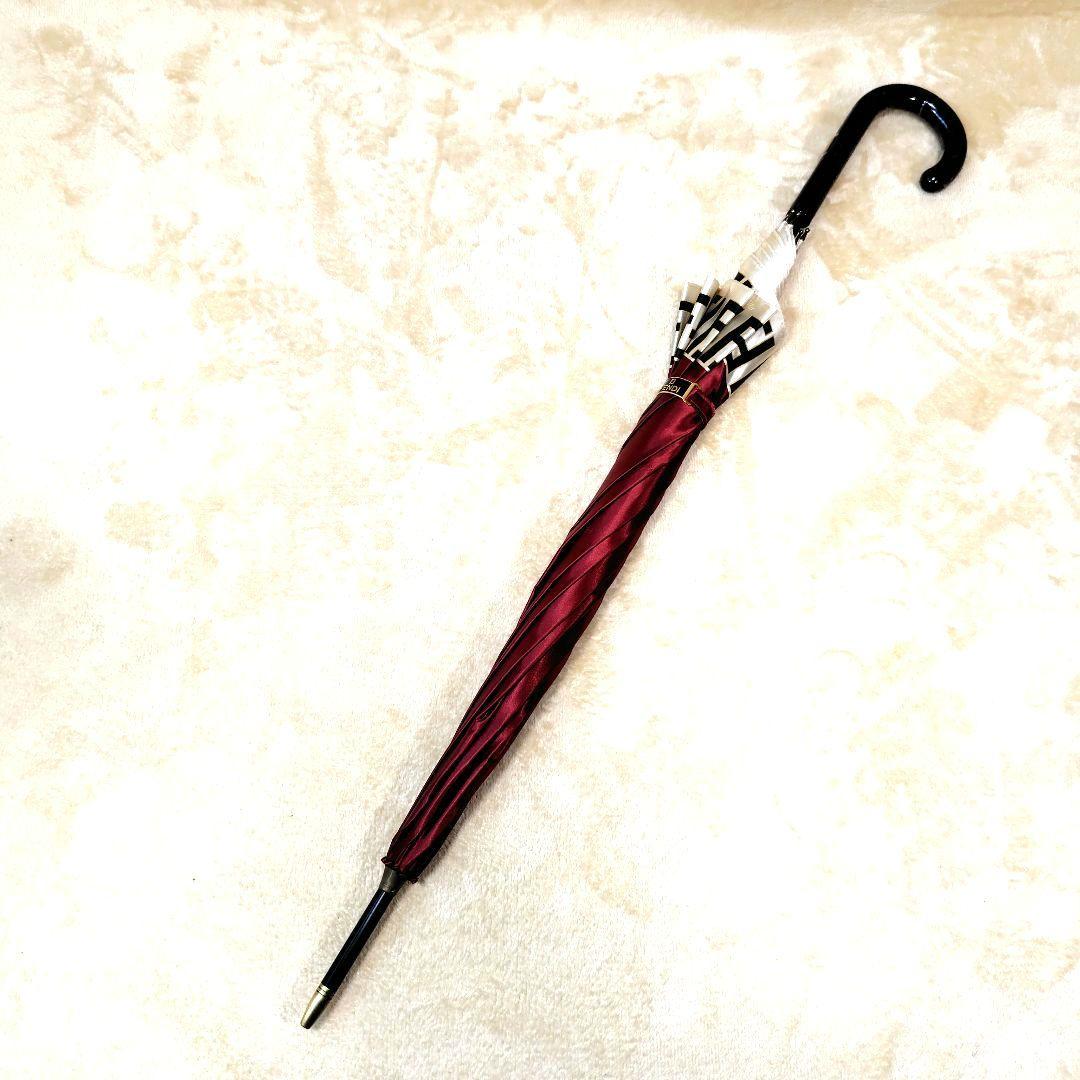 極美品 フェンディ 長傘 ズッカ柄 FF イタリア製 雨傘 レッド 赤 梅雨