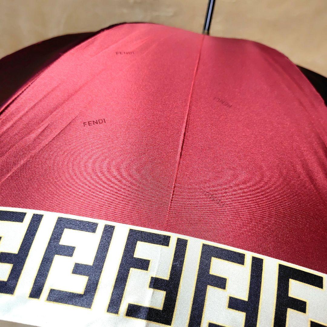 極美品 フェンディ 長傘 ズッカ柄 FF イタリア製 雨傘 レッド 赤 梅雨