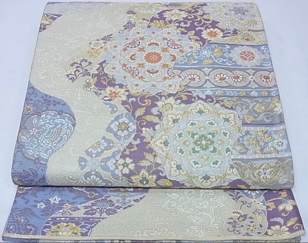 六通柄袋帯 唐織 正倉院文様 金糸 正絹