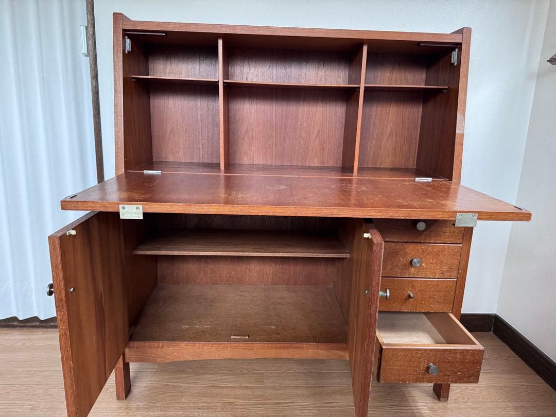 まと⭐︎木製ブラウン ライティングビューロ 引き出し4つ付き